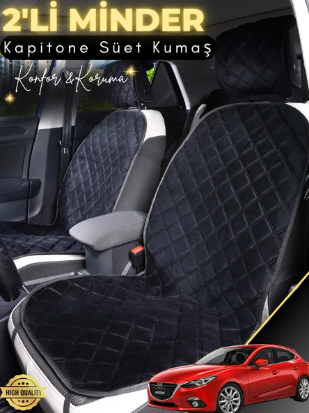 MİRCEM Mazda 3 Uyumlu 2'li Süet Oto Koltuk Minderi | Universal | Hızlı Montaj | Su Geçirmez | A2 Siyah ürün görseli 1