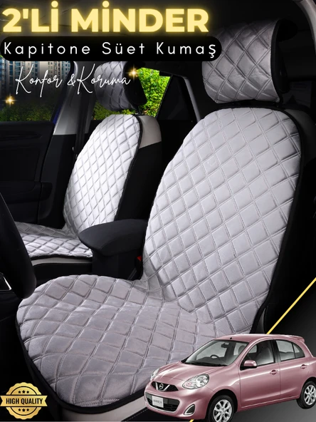 MİRCEM Nissan Micra Uyumlu 2'li Süet Oto Koltuk Minderi | Universal | Hızlı Montaj | Su Geçirmez | A3 Gri ürün görseli 1