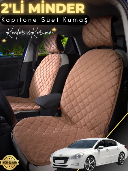 MİRCEM Peugeot 508 Uyumlu 2'li Süet Oto Koltuk Minderi | Terletmez | Universal | Tam Koruma | A1 Kahverengi ürün görseli 1