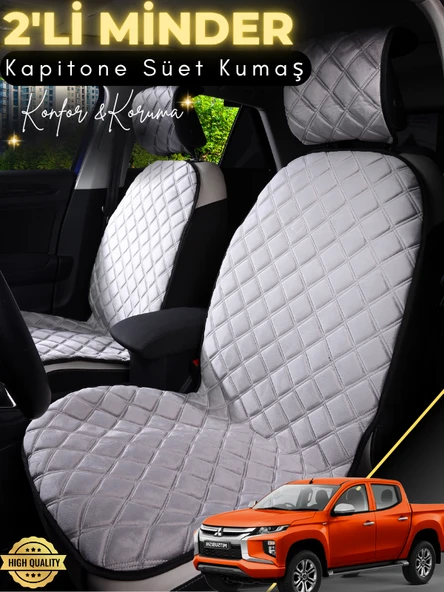 MİRCEM Mitsubishi L200 Uyumlu 2'li Süet Oto Koltuk Minderi | Terletmez | Universal | Su Geçirmez | A11 Gri ürün görseli 1