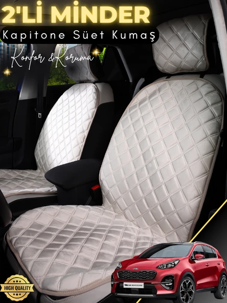 MİRCEM Kia Sportage Uyumlu 2'li Süet Oto Koltuk Minderi | Terletmez | Universal | Tam Koruma | A12 Bej ürün görseli 1