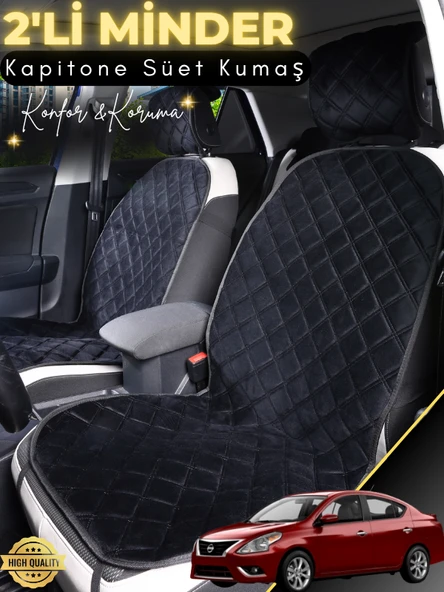 MİRCEM Nissan Almera Uyumlu 2'li Süet Oto Koltuk Minderi | Terletmez | Universal | Tam Koruma | A2 Siyah ürün görseli 1