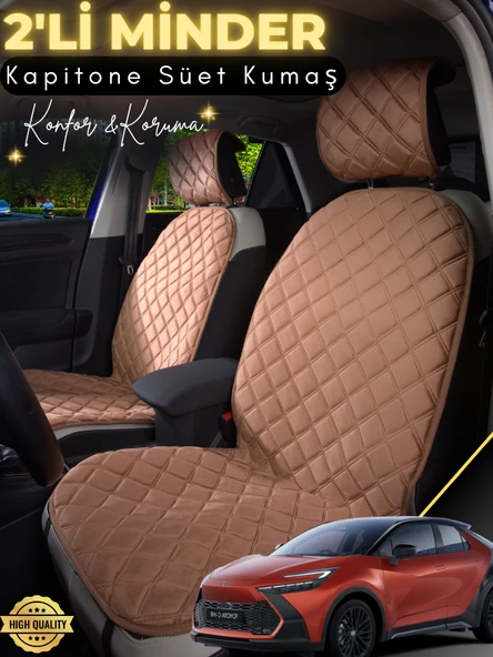 MİRCEM Toyota Ch-R Uyumlu 2'li Süet Oto Koltuk Minderi | Terletmez | Universal | Tam Koruma | A5 Kahverengi ürün görseli 1