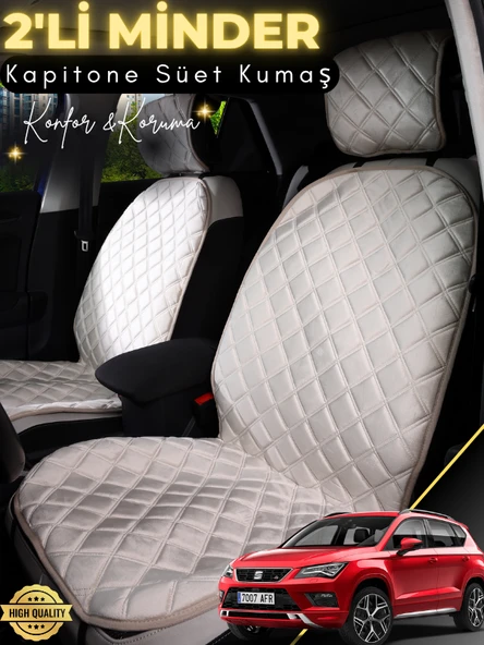 MİRCEM Seat Ateca Uyumlu 2'li Süet Oto Koltuk Minderi | Terletmez | Universal | Tam Koruma | A4 Bej ürün görseli 1