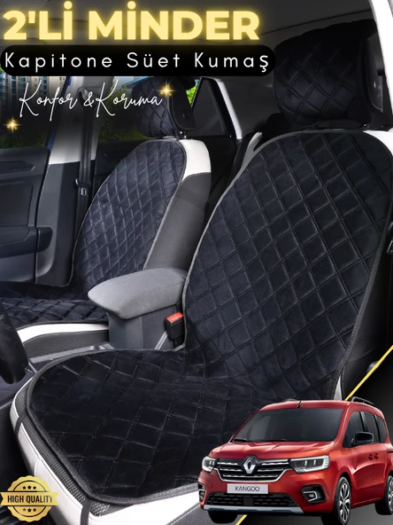 MİRCEM Renault Kangoo 3 Uyumlu 2'li Süet Oto Koltuk Minderi | Tam Koruma | Hızlı Montaj | Su Geçirmez | A2 Siyah ürün görseli 1