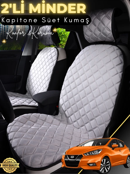 MİRCEM Nissan Micra Uyumlu 2'li Süet Oto Koltuk Minderi | Terletmez | Universal | Tam Koruma | A3 Gri ürün görseli 1