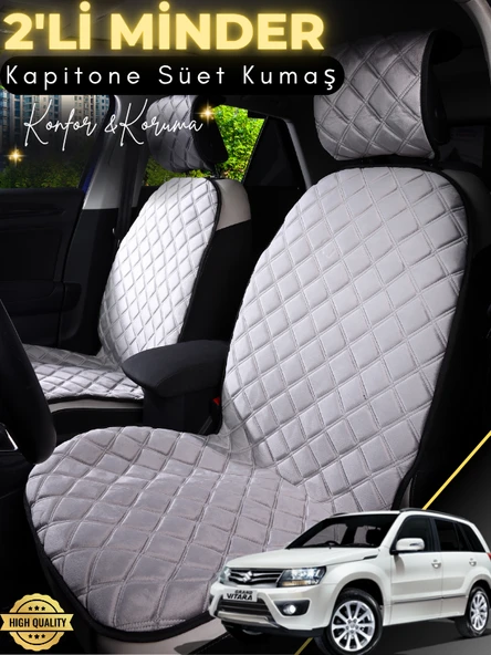 MİRCEM Suzuki Vitara Uyumlu 2'li Süet Oto Koltuk Minderi | Terletmez | Universal | Tam Koruma | A3 Gri ürün görseli 1