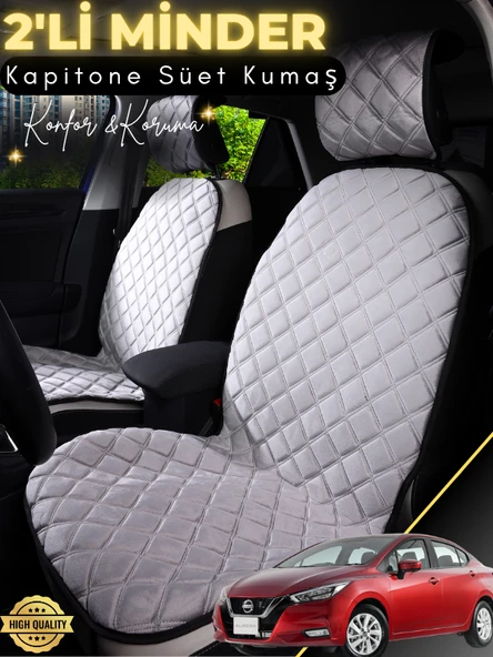 MİRCEM Nissan Almera Uyumlu 2'li Süet Oto Koltuk Minderi | Terletmez | Universal | Tam Koruma | A7 Gri ürün görseli 1
