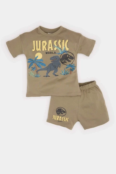 Defacto E6922 Haki Erkek Bebek Jurassic World 2'li Takım Kısa Kollu Tişört Beli Lastikli Şort ürün görseli 1