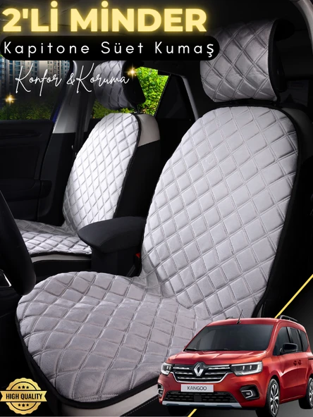 MİRCEM Renault Kangoo 3 Uyumlu 2'li Süet Oto Koltuk Minderi | Tam Koruma | Hızlı Montaj | Su Geçirmez | A3 Gri ürün görseli 1