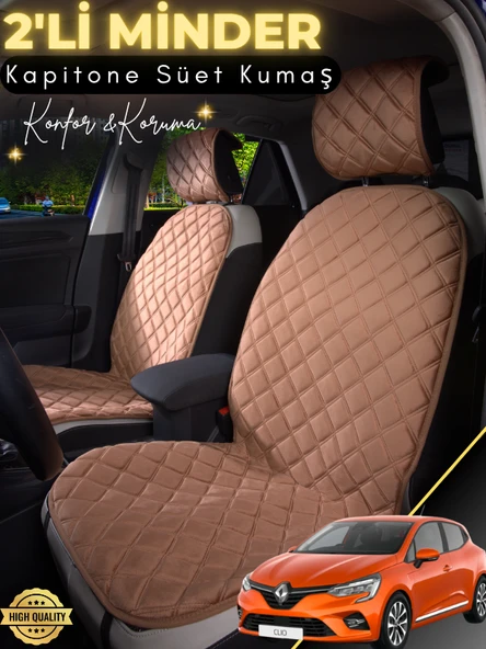MİRCEM Renault Clio 5 Uyumlu 2'li Süet Oto Koltuk Minderi | Tam Koruma | Hızlı Montaj | Su Geçirmez | A1 Kahverengi ürün görseli 1