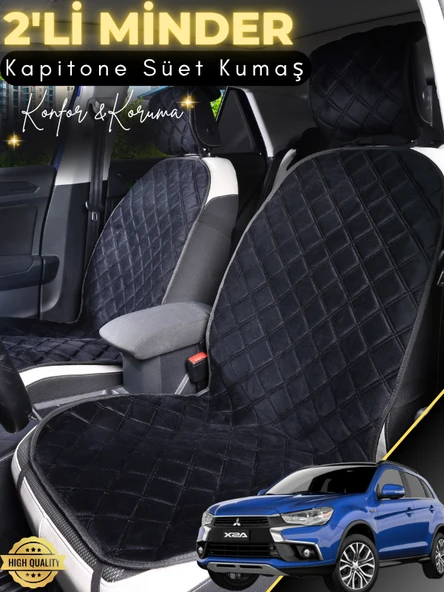 MİRCEM Mitsubishi ASX Uyumlu 2'li Süet Oto Koltuk Minderi | Terletmez | Universal | Oto Aksesuar | A2 Siyah ürün görseli 1