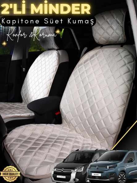 MİRCEM Citroen Berlingo Uyumlu 2'li Süet Oto Koltuk Minderi | Tam Koruma | Hızlı Montaj | Su Geçirmez | A4 Bej ürün görseli 1