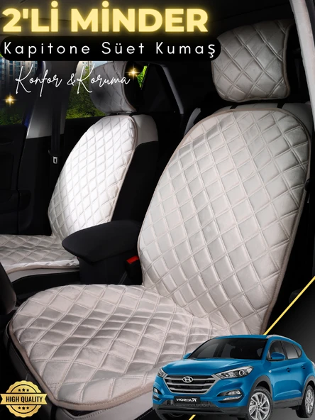 MİRCEM Hyundai Tucson Uyumlu 2'li Süet Oto Koltuk Minderi | Tam Koruma | Hızlı Montaj | Su Geçirmez | A8 Bej ürün görseli 1