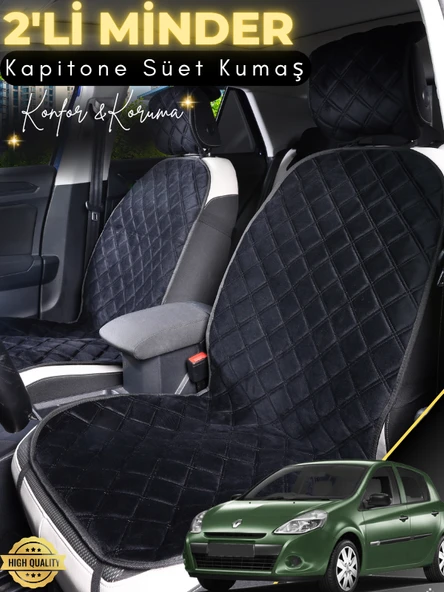 MİRCEM Renault Clio 3 Uyumlu 2'li Süet Oto Koltuk Minderi | Terletmez | Universal | Oto Koltuk Kılıfı | A2 Siyah ürün görseli 1
