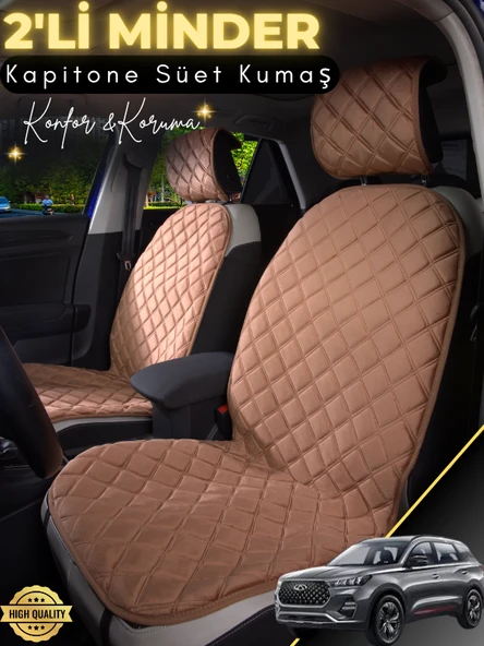 MİRCEM Chery Tiggo 7 Pro Uyumlu 2'li Süet Oto Koltuk Minderi | Universal | Hızlı Montaj | Su Geçirmez | A1 Kahverengi ürün görseli 1