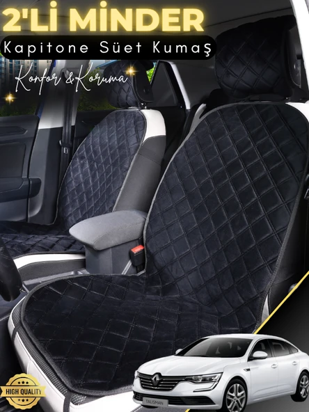 MİRCEM Renault Talisman Uyumlu 2'li Süet Oto Koltuk Minderi | Terletmez | Kolay Montaj | Oto Aksesuar | A2 Siyah ürün görseli 1