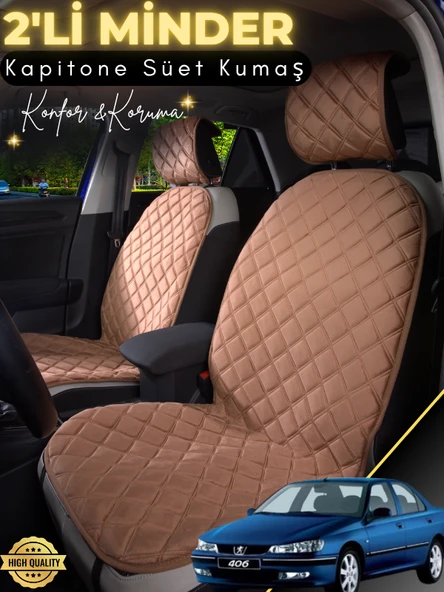 MİRCEM Peugeot 406 Uyumlu 2'li Süet Oto Koltuk Minderi | Universal | Hızlı Montaj | Su Geçirmez | A1 Kahverengi ürün görseli 1