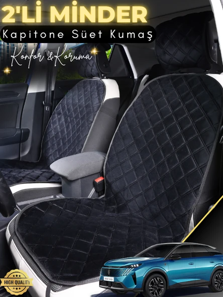 MİRCEM Peugeot 3008 Uyumlu 2'li Süet Oto Koltuk Minderi | Terletmez | Kolay Montaj | Oto Aksesuar | A10 Siyah ürün görseli 1