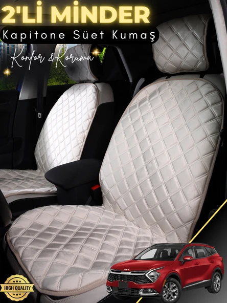 MİRCEM Kia Sportage Uyumlu 2'li Süet Oto Koltuk Minderi | Terletmez | Universal | Tam Koruma | A16 Bej ürün görseli 1