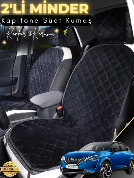 MİRCEM Nissan Qashqai Uyumlu 2'li Süet Oto Koltuk Minderi | Tam Koruma | Hızlı Montaj | Su Geçirmez | A2 Siyah ürün görseli 1