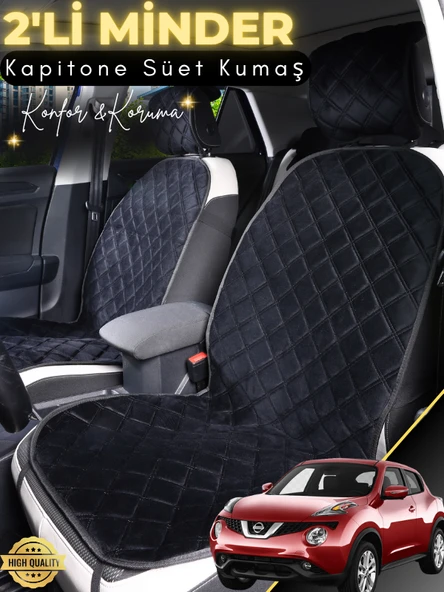 MİRCEM Nissan Juke Uyumlu 2'li Süet Oto Koltuk Minderi | Su Geçirmez | Hızlı Montaj | Oto Koltuk Kılıfı | A2 Siyah ürün görseli 1