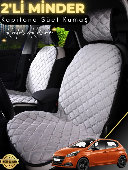MİRCEM Peugeot 208 Uyumlu 2'li Süet Oto Koltuk Minderi | Terletmez | Universal | Oto Koltuk Kılıfı | A3 Gri ürün görseli 1