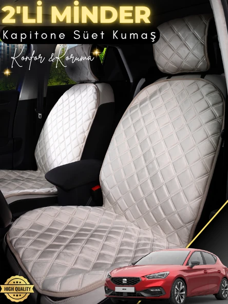 MİRCEM Seat Leon Uyumlu 2'li Süet Oto Koltuk Minderi | Terletmez | Kolay Montaj | Oto Aksesuar | A12 Bej ürün görseli 1