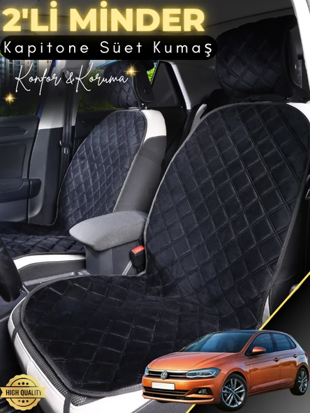 MİRCEM Volkswagen Polo Uyumlu 2'li Süet Oto Koltuk Minderi | Terletmez | Universal | Oto Aksesuar | A10 Siyah ürün görseli 1