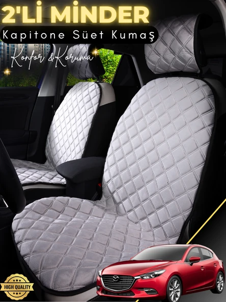 MİRCEM Mazda Mazda3 Uyumlu 2'li Süet Oto Koltuk Minderi | Terletmez | Universal | Oto Aksesuar | A3 Gri ürün görseli 1