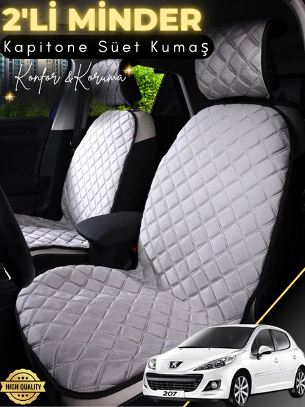 MİRCEM Peugeot 207 Uyumlu 2'li Süet Oto Koltuk Minderi | Terletmez | Universal | Su Geçirmez | A3 Gri ürün görseli 1