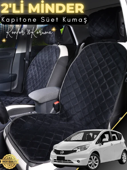 MİRCEM Nissan Note Uyumlu 2'li Süet Oto Koltuk Minderi | Terletmez | Kolay Montaj | Oto Koltuk Kılıfı | A2 Siyah ürün görseli 1