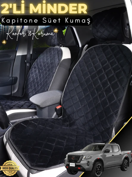 MİRCEM Nissan Navara Uyumlu 2'li Süet Oto Koltuk Minderi | Tam Koruma | Hızlı Montaj | Su Geçirmez | A6 Siyah ürün görseli 1