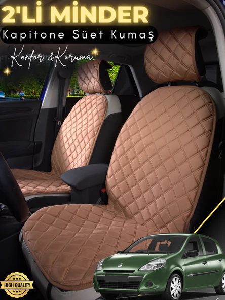 MİRCEM Renault Clio 3 Uyumlu 2'li Süet Oto Koltuk Minderi | Terletmez | Universal | Oto Koltuk Kılıfı | A1 Kahverengi ürün görseli 1
