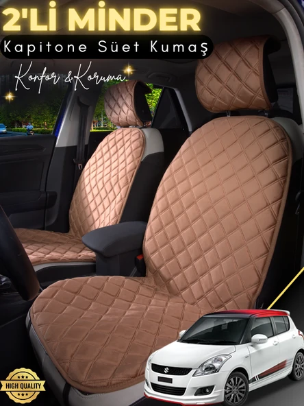 MİRCEM Suzuki Swift Uyumlu 2'li Süet Oto Koltuk Minderi | Terletmez | Universal | Tam Koruma | A1 Kahverengi ürün görseli 1