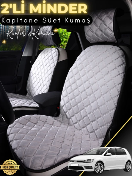 MİRCEM Volkswagen Golf 6 Uyumlu 2'li Süet Oto Koltuk Minderi | Terletmez | Universal | Su Geçirmez | A3 Gri ürün görseli 1