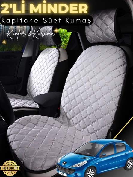 MİRCEM Peugeot 206 Uyumlu 2'li Süet Oto Koltuk Minderi | Universal | Hızlı Montaj | Su Geçirmez | A3 Gri ürün görseli 1