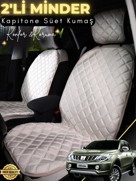 MİRCEM Mitsubishi L200 Uyumlu 2'li Süet Oto Koltuk Minderi | Terletmez | Universal | Su Geçirmez | A8 Bej ürün görseli 1
