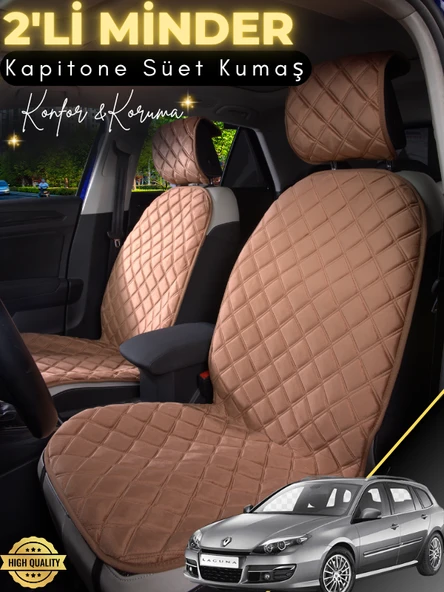 MİRCEM Renault Laguna 3 Uyumlu 2'li Süet Oto Koltuk Minderi | Terletmez | Universal | Oto Aksesuar | A1 Kahverengi ürün görseli 1