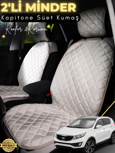 MİRCEM Kia Sportage Uyumlu 2'li Süet Oto Koltuk Minderi | Terletmez | Universal | Oto Koltuk Kılıfı | A8 Bej ürün görseli 1