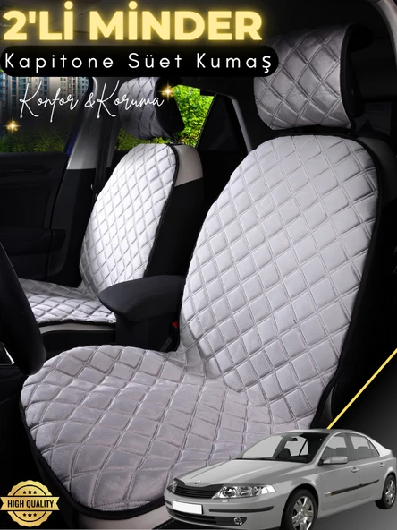 MİRCEM Renault Laguna 2 Uyumlu 2'li Süet Oto Koltuk Minderi | Terletmez | Universal | Oto Koltuk Kılıfı | A3 Gri ürün görseli 1