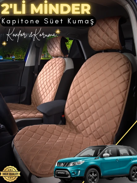MİRCEM Suzuki Vitara Uyumlu 2'li Süet Oto Koltuk Minderi | Terletmez | Universal | Tam Koruma | A5 Kahverengi ürün görseli 1