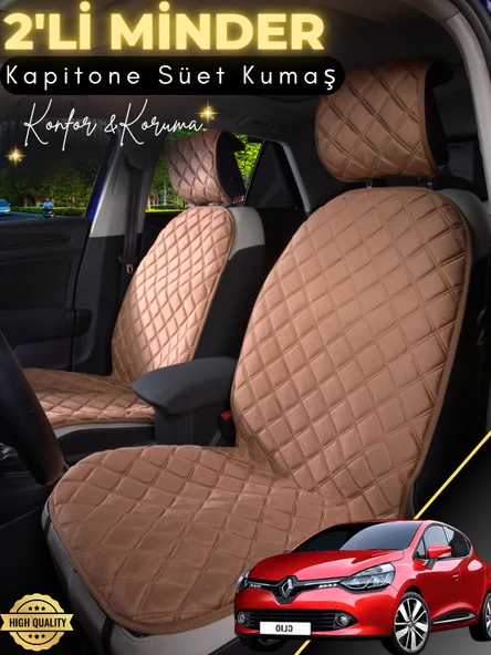 MİRCEM Renault Clio 4 Uyumlu 2'li Süet Oto Koltuk Minderi | Terletmez | Universal | Tam Koruma | A1 Kahverengi ürün görseli 1