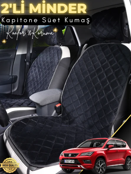 MİRCEM Seat Ateca Uyumlu 2'li Süet Oto Koltuk Minderi | Terletmez | Universal | Tam Koruma | A2 Siyah ürün görseli 1