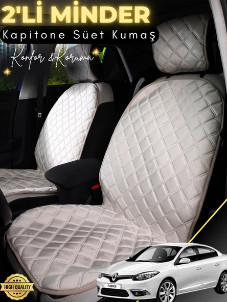 MİRCEM Renault Fluence Uyumlu 2'li Süet Oto Koltuk Minderi | Terletmez | Universal | Oto Aksesuar | A4 Bej ürün görseli 1