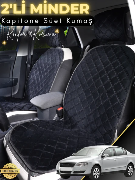 MİRCEM Volkswagen Passat B6 Uyumlu 2'li Süet Oto Koltuk Minderi | Terletmez | Universal | Su Geçirmez | A2 Siyah ürün görseli 1