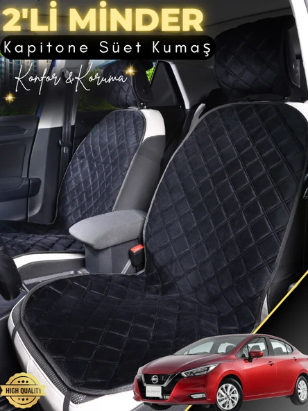 MİRCEM Nissan Almera Uyumlu 2'li Süet Oto Koltuk Minderi | Terletmez | Universal | Tam Koruma | A6 Siyah ürün görseli 1