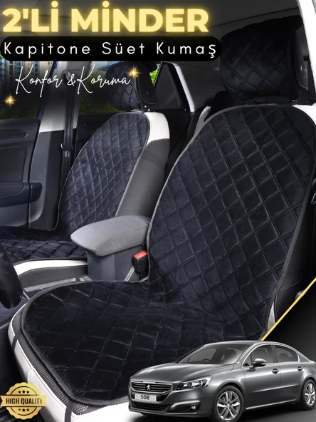 MİRCEM Peugeot 508 Uyumlu 2'li Süet Oto Koltuk Minderi | Terletmez | Universal | Tam Koruma | A6 Siyah ürün görseli 1