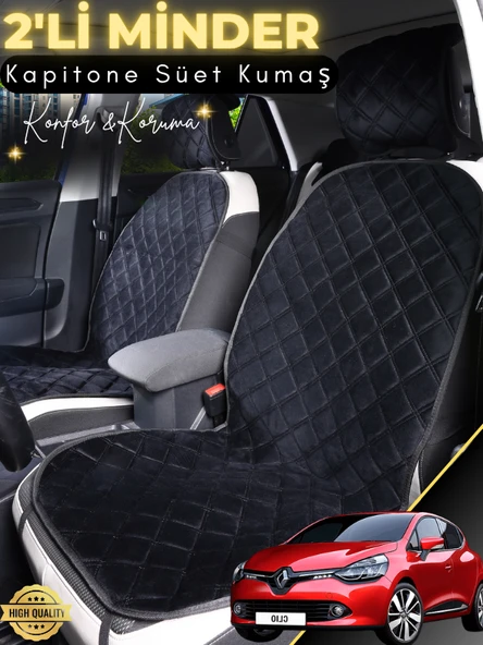MİRCEM Renault Clio 4 Uyumlu 2'li Süet Oto Koltuk Minderi | Terletmez | Universal | Tam Koruma | A2 Siyah ürün görseli 1