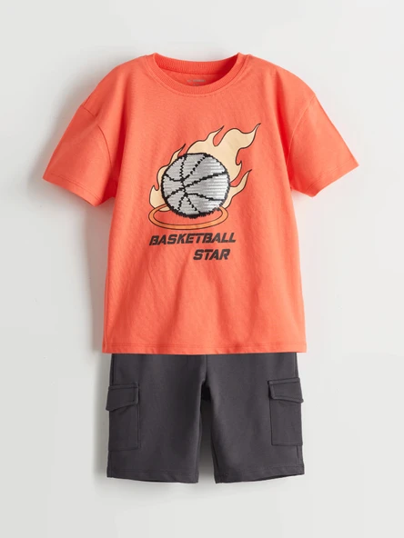 LCW Kids Mercan Baskılı Erkek Çocuk Tişört ve Şort 2'li ürün görseli 1